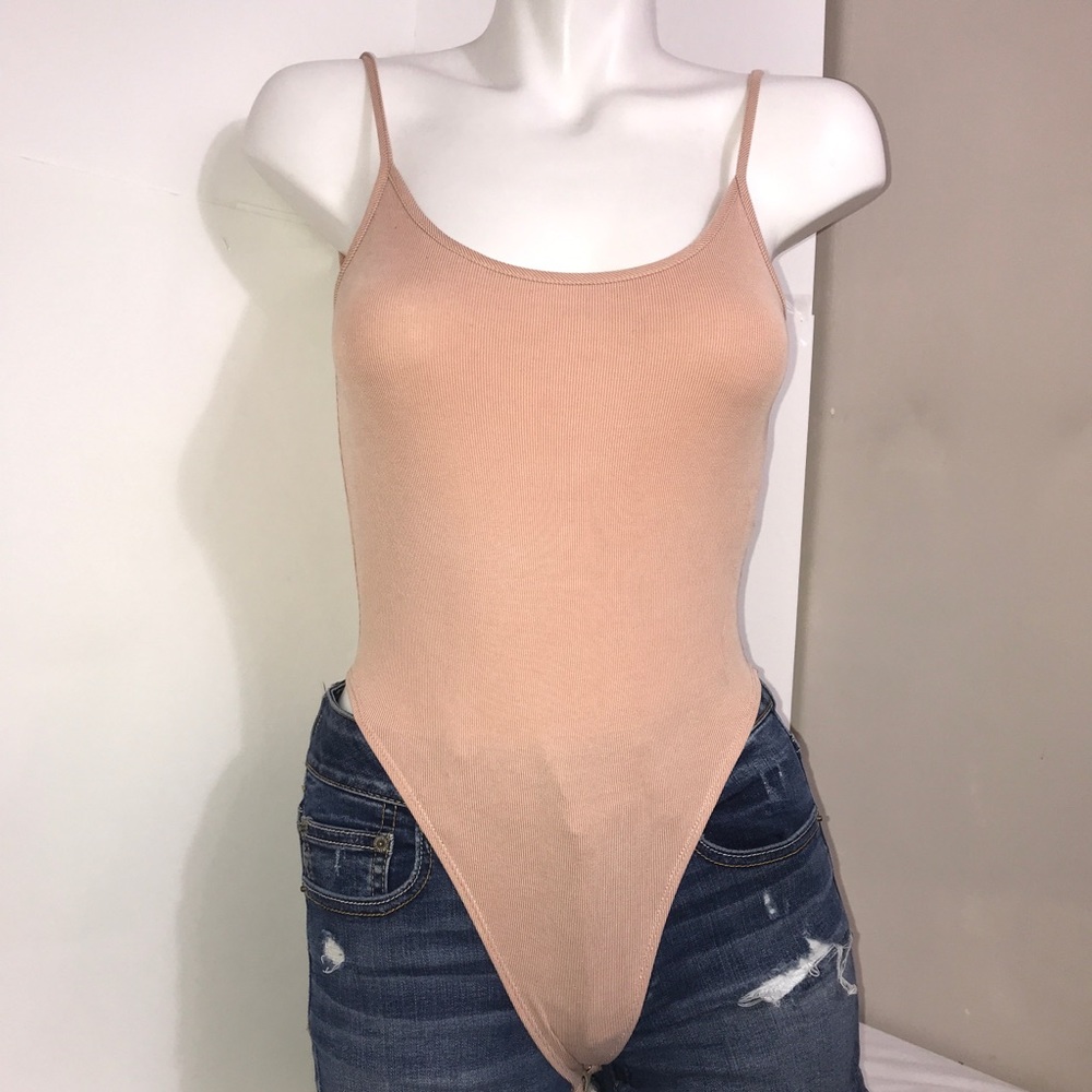 LUNA Beige Pink Scoop Cut Low Back Ribbed Swimsuit